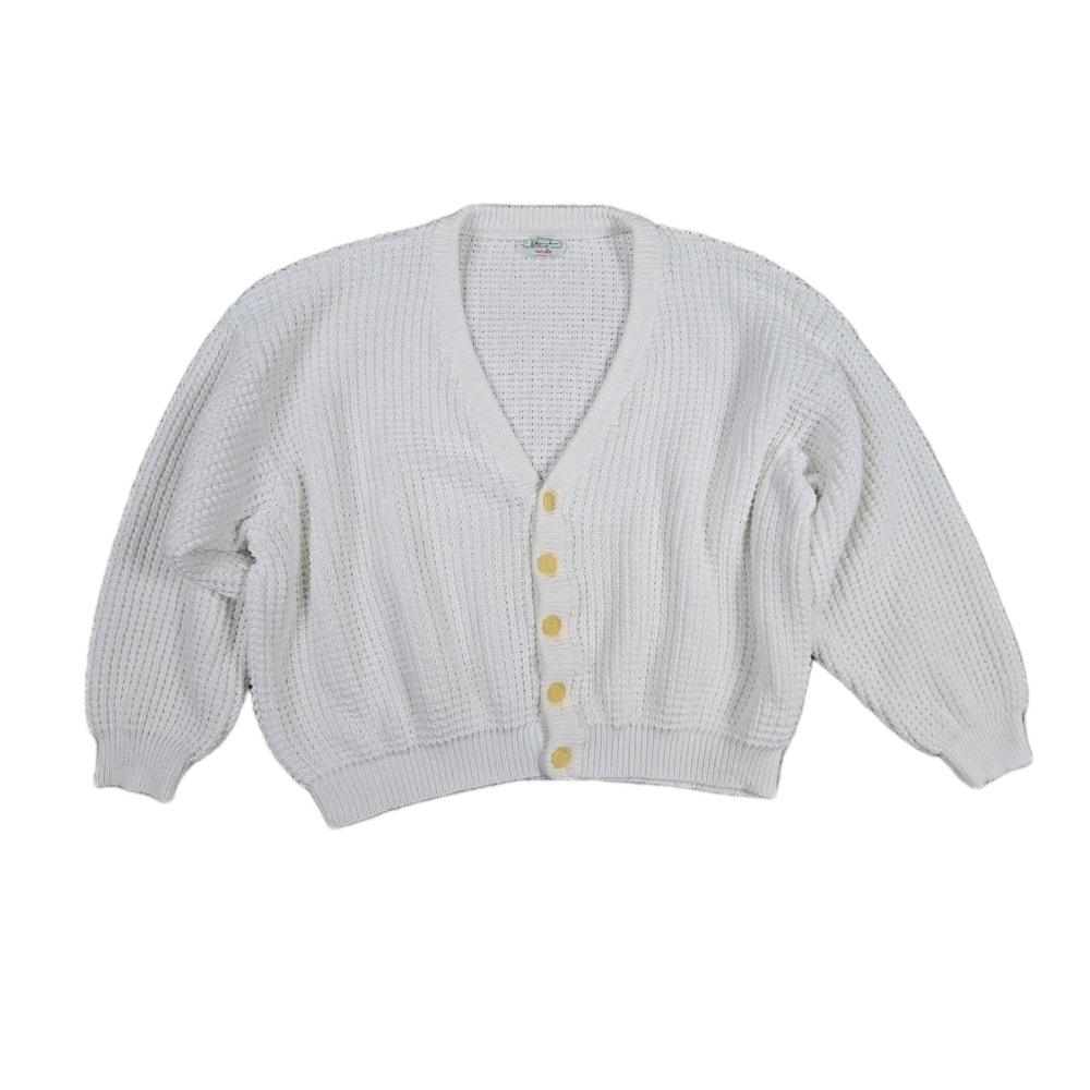 Vintage 90s Benetton White Chunky Knit Cardigan Sweater Cotton Italy Clean Girl